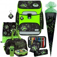 Scooli Space Robots Glow Edition Schulranzen-Set 9tlg. mit Schultuete, Sporttasche, Brotdose, Trinkflasche