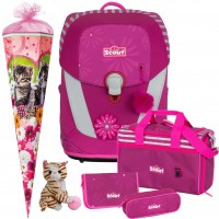 Scout Sunny II Pretty Pink 6tlg. mit Sporttasche und Schultuete - Plueschkatze Gratis dazu