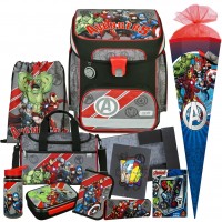 Avengers -SCOOLI EasyFit Schulranzen-Set 11tlg. mit Sporttasche, Schultuete, Brotdose und Trinkflasche, Heftmappe, Schreibset