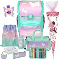 Scooli Butterfly Wishes EasyStart Schulranzen-Set 10tlg. mit Sporttasche, Brotdose, Trinkflasche, Fairy-Pueppchen und Schultuete B