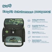 Jurassic World - T-Rex - Scooli Schulranzen-Set 10tlg. mit Sporttasche, Schultuete, Brotdose und Trinkflasche - Hrftbox A4 Gratis dazu